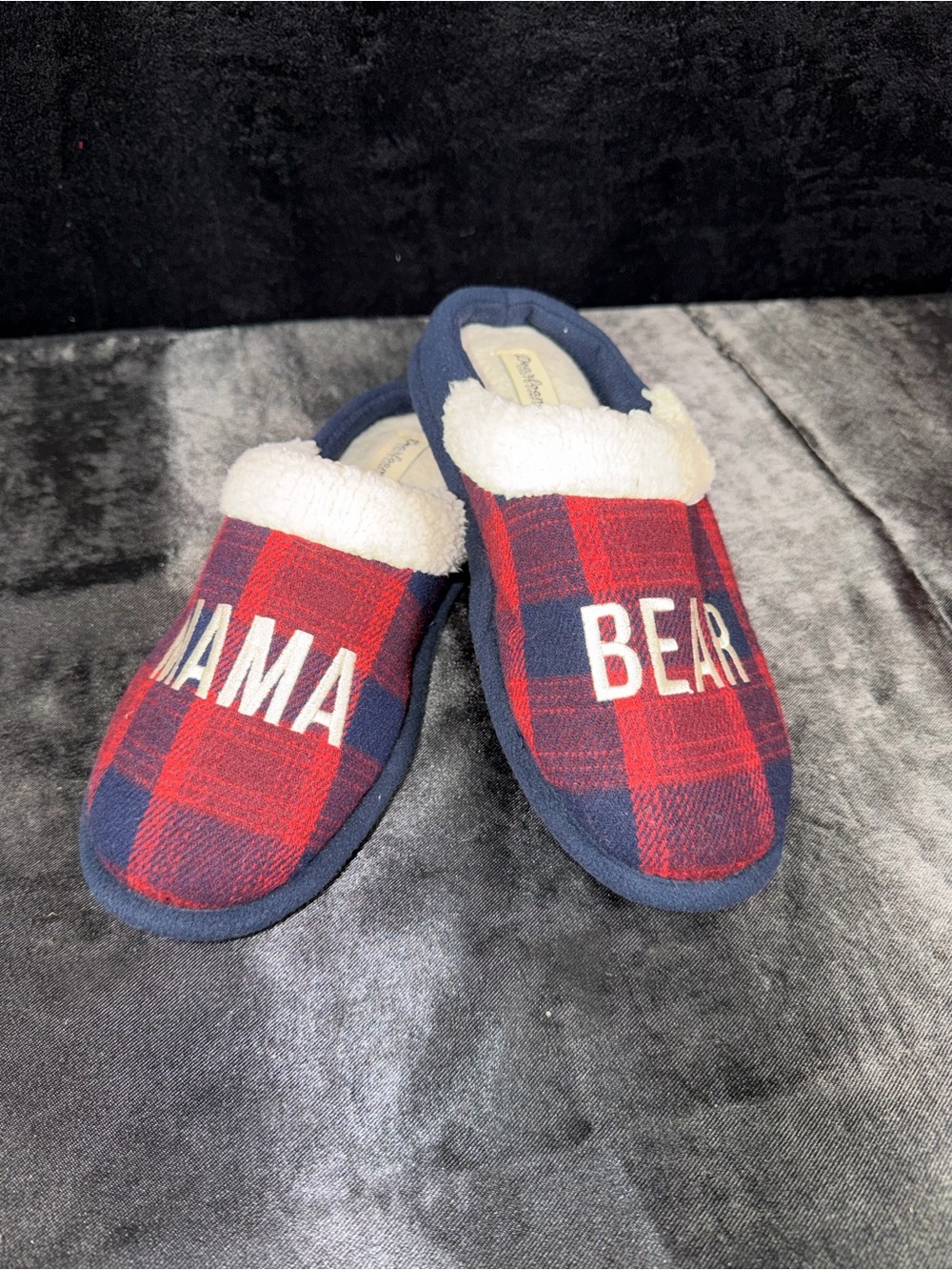 dearfoams Red & Navy Plaid 'MAMA' 'BEAR' Women's Slippers